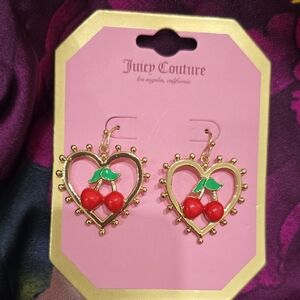 🍒Juicy Couture Gold Heart Earrings with Cherry Design